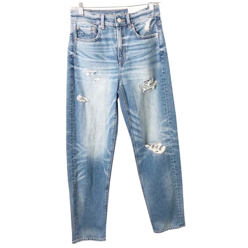 American Eagle NWT Strigid Distressed Super High-Rise Baggy Straight Jeans 00S